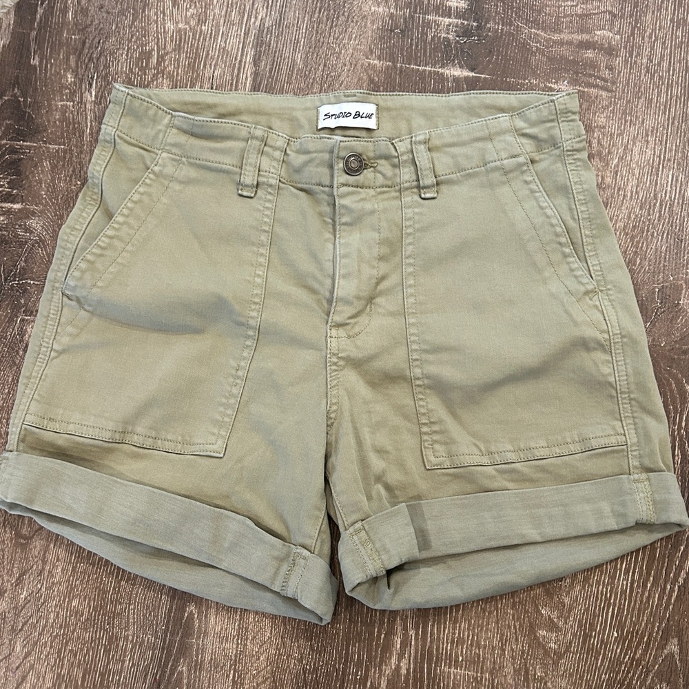 Studio Blue Green Cargo Shorts with Cuffed Hem